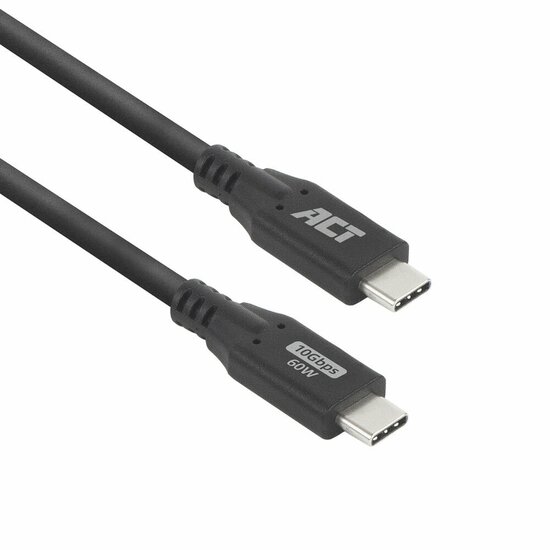 ACT | USB 3.0 Kabel | 10Gbps | 60W | USB-C naar USB-C | 2m | Zwart