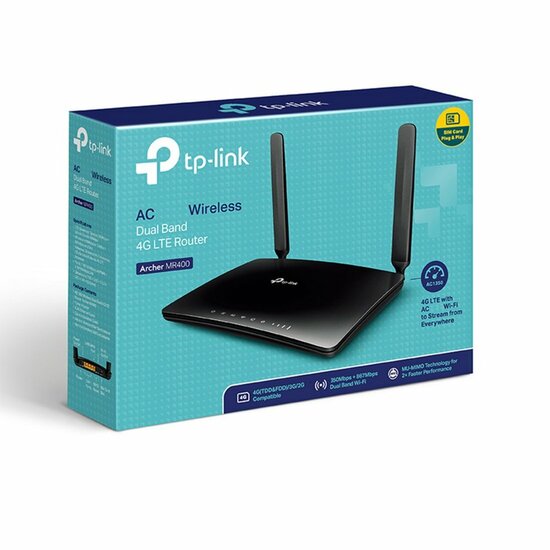 TP-Link Archer MR400 | Draadloze Dual-band Router (2.4 GHz / 5 GHz) | 4G LTE Modem | AC1200 (tot 300 + 867 Mbit/s) | Zwart