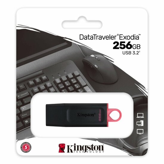Kingston DataTraveler Exodia | 256GB USB-A 3.2 Flash Drive | Zwart