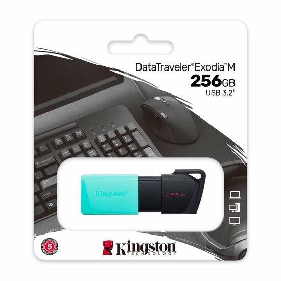 Kingston DataTraveler Exodia M | 256GB USB-A 3.2 Flash Drive | Zwart/Turkoois