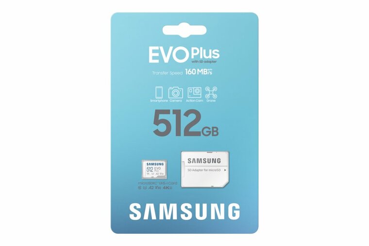 Samsung EVO Plus | MicroSDXC | 512GB | Class 10 | UHS-I U3 | V30 | A2 | Tot 160MB/s | Inclusief adapter