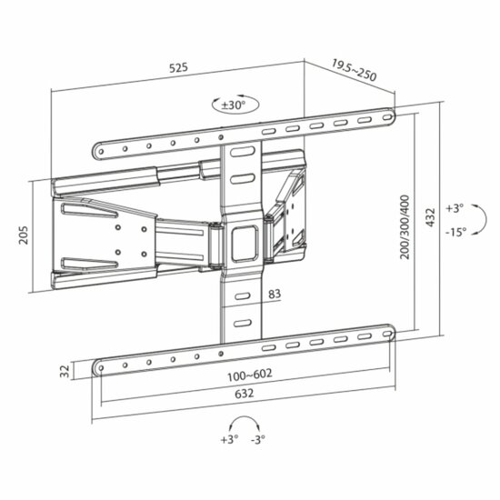 SBOX PLB-79464 | Verstelbare TV-beugel | 43-90" | Max 50kg | VESA 600x400