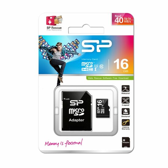 Silicon Power Elite | MicroSDHC | 16GB | Class 10 | UHS-I U1 | Inclusief SD-adapter | Zwart