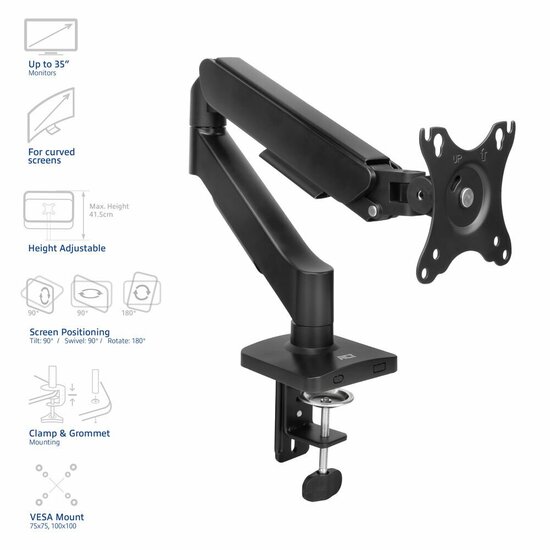 ACT AC8313 Essentials | Verstelbare Monitor-bureaubeugel | Tot 35" | Max 9 kg | VESA 75x75 / 100x100 | 1 Monitor | Gasveer