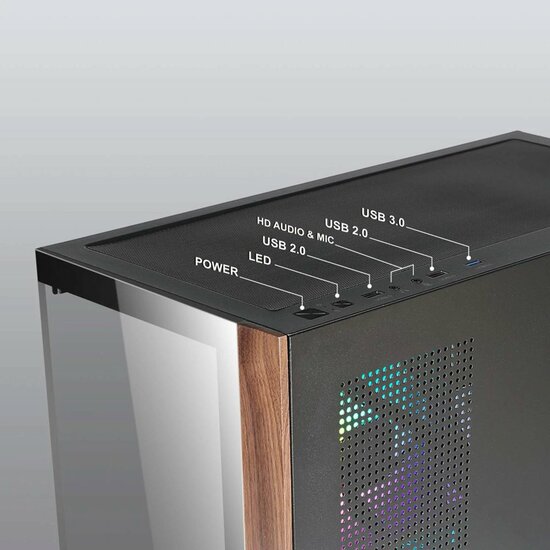 Case Azza Neptun 491 | Midi Tower | RGB | Zwart en Hout