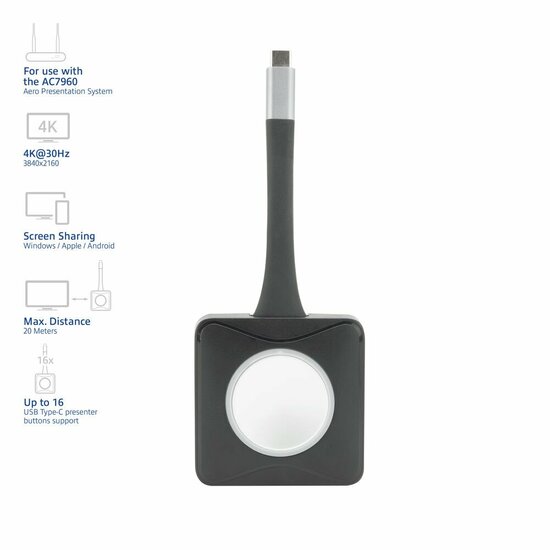 ACT Aero 4K Presentator Knop (AC7961) | USB-C | 4K | Draadloos | Tot 20m | Plug and Play