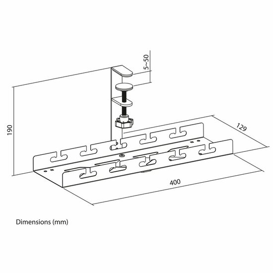 ACT Kabelgoot voor onder bureau | Klemsysteem | 40 cm | Zonder boren | Staal | Zwart
