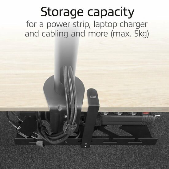 ACT Kabelgoot voor onder bureau | Klemsysteem | 40 cm | Zonder boren | Staal | Zwart