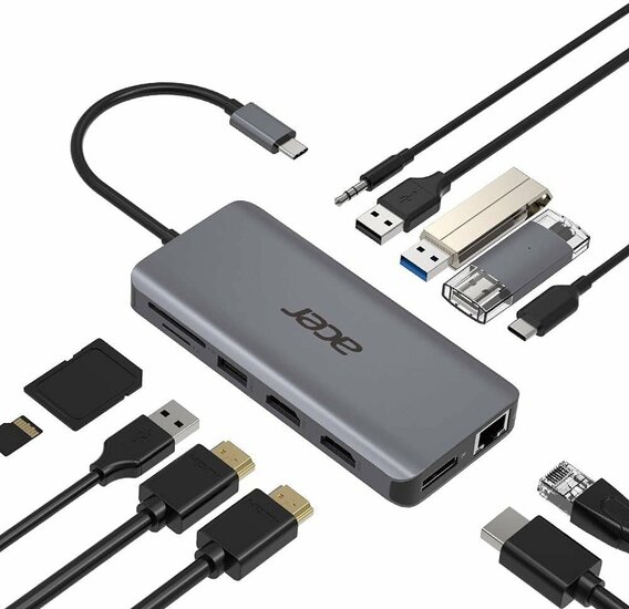 Acer 12-in-1 USB-C Docking Station | Dual HDMI | DisplayPort | Gigabit Ethernet | USB 3.2 Gen 1