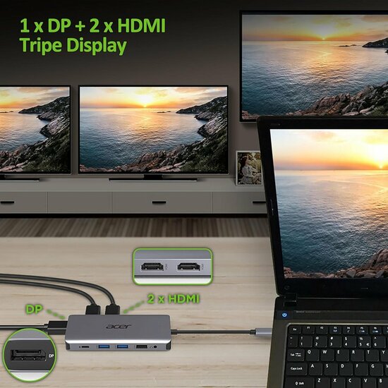 Acer 12-in-1 USB-C Docking Station | Dual HDMI | DisplayPort | Gigabit Ethernet | USB 3.2 Gen 1