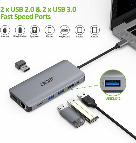 Acer 12-in-1 USB-C Docking Station | Dual HDMI | DisplayPort | Gigabit Ethernet | USB 3.2 Gen 1
