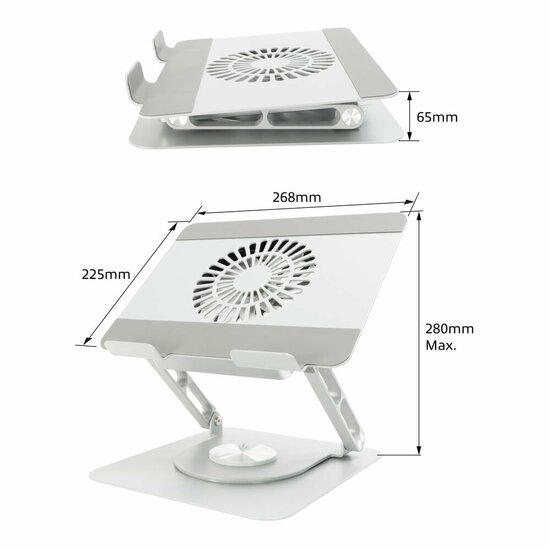 ACT AC8106 | 360&deg; Draaibare Laptopstandaard | Met Ventilator | Traploos Verstelbaar
