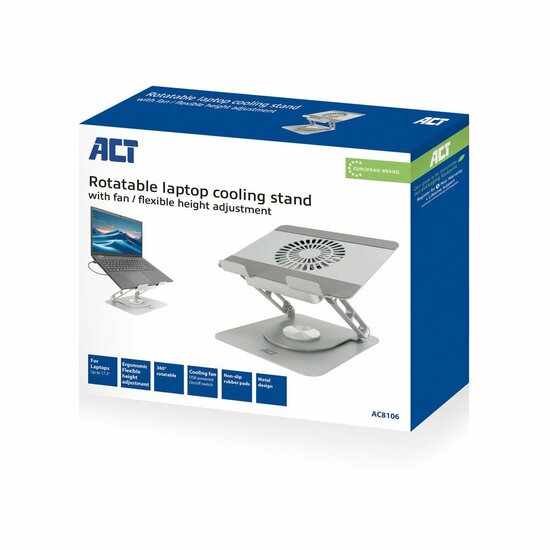 ACT AC8106 | 360&deg; Draaibare Laptopstandaard | Met Ventilator | Traploos Verstelbaar
