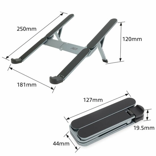 ACT AC8122 | Inklapbare Laptopstandaard tot 15,6" | 6 Verstelbare Standen | Aluminium | Inclusief Reistas