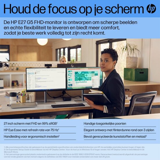 HP E27 G5 27'' | 1920x1080 IPS | 75Hz | USB-Hub | Ergonomisch Design | Full HD Monitor