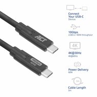 ACT AC7443 | USB 3.2 Kabel | 10Gbps | 60W | USB-C naar USB-C | 3m | Zwart