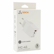 SBOX USB Oplader HC-45 | 45W | USB-A &amp; USB-C (2 Poorten) | Wit
