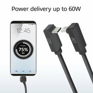 ACT AC7478 | USB 3.2 Gen 2 Kabel | USB-C (haaks boven/beneden) naar USB-C (haaks boven/beneden) | 60W | 10Gbps | 2m | Zwart