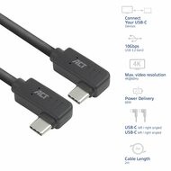 ACT AC7488 | USB 3.2 Gen 2 Kabel | USB-C (haaks links/rechts) naar USB-C (haaks links/rechts) | 60W | 10Gbps | 2m | Zwart