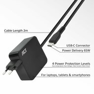 ACT AC2010 | Universele USB-C Notebook Lader | 65 Watt PDP | 2 Meter