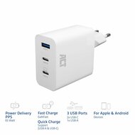 ACT AC2170 USB-C/USB-A Lader | 3-Poorts met PPS, QuickCharge &amp; GaNFast | 65W