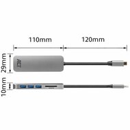 ACT AC7050 | 3-Poorts USB-C Hub | Kaartlezer | Zilver
