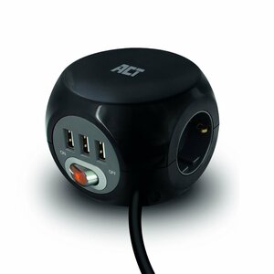 ACT AC2400 | Stekkerdoos | 3 Stopcontacten | Zwart