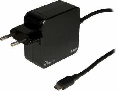 Inter-Tech Argus PD-2045 | Universele USB-C Oplader 45W | Zwart | Met Geïntegreerde Kabel