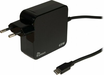 Inter-Tech Argus PD-2065 | Universele USB-C Oplader 65W | Zwart | Met Geïntegreerde Kabel