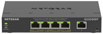 GS305EPP-100PES | 5-poorts Gigabit Smart Managed Plus PoE+ Switch | 120W PoE-vermogen | VLAN/QoS | Webbeheer
